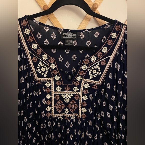 Angie Bohemian Tunic Dress Small Embroidery Dark Navy - Picture 3 of 6